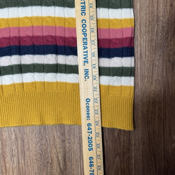 1901 100% Cashmere Cable Knit Striped Multi Color Crew Neck Sweater L Cozy - Picture 6 of 7